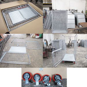 <span class=keywords><strong>Cage</strong></span> de stockage en treillis métallique pliable robuste avec roues | Conteneur d'entrepôt en acier empilable industriel - Product Image 4