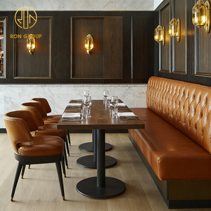 Tavolo Classico per Caffetteria con Struttura in Acciaio Inox e Sedie in Legno e Pelle, Divanetti per Ristorante, Arredamento con Sedie - Product Image 6