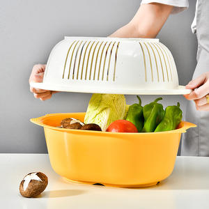 ตะกร้าเก็บผักในครัวขนาดใหญ่ SQ21 แบบสองชั้น สำหรับล้างผลไม้ สไตล์นอร์ดิก - Product Image 2