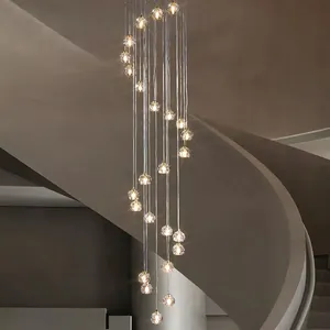 Long ceiling light crystal ball villa can be customized staircase chandelier