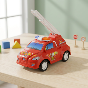 Camión de Bomberos de Juguete de Plástico para Niños con Escalera, Accionamiento por Fricción, Sonidos de Emergencia, Empaquetado en Malla - Product Image 3