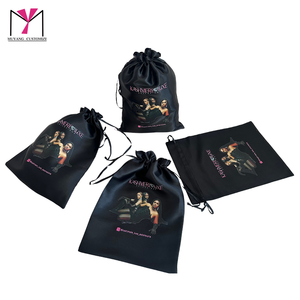 Kashmere Luxe Black Satin <b>Drawstring</b> <b>Bag</b> With Printed Women Image And Logo For Extensions Packaging - Product Image 4