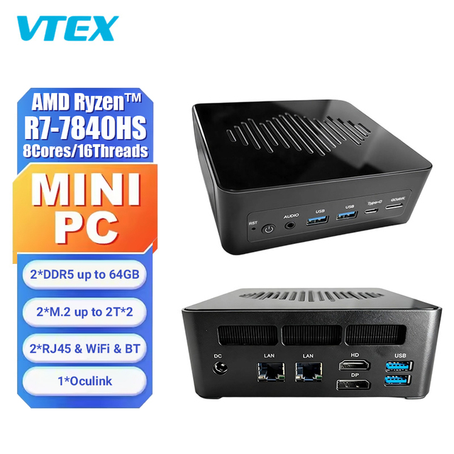 Powerful Mini PC R7-7840HS R9-7940HS CPU Optional Oculink Dual DDR5 M.2 NVMe SSD Win11 Type-c4.0 WIFI6 BT5.2 Computers Mini PC