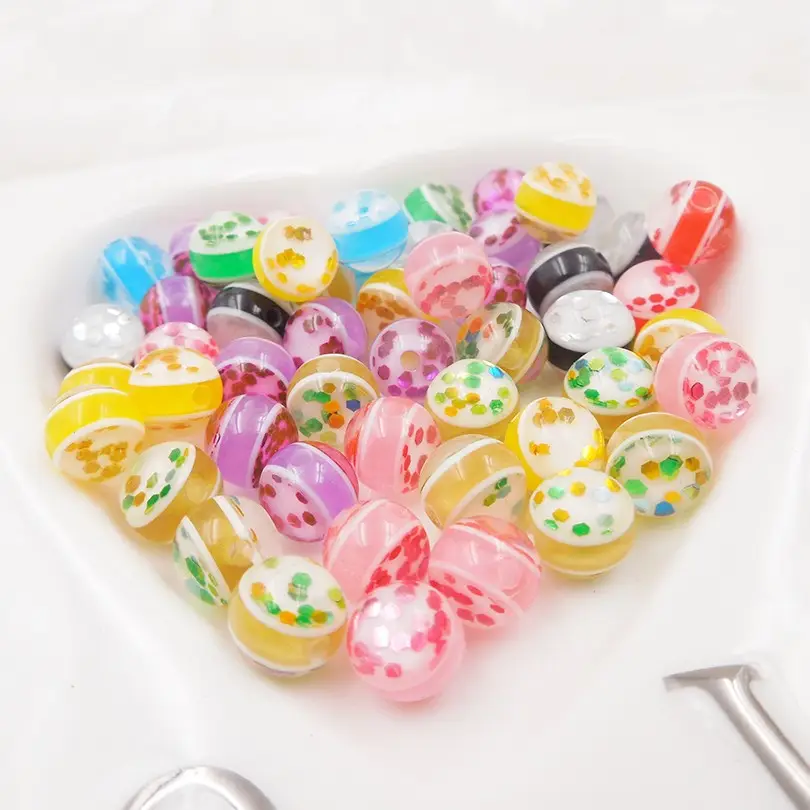 1000pcs bling Colorful Striped Resin Beads Rainbow Round Loose Beads Wholesale DIY Jewelry Bracelet Making Acrylic Beads Mix