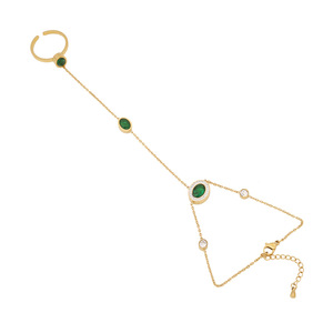 Accessoires de mode <span class=keywords><strong>bijoux</strong></span> en <span class=keywords><strong>acier</strong></span> <span class=keywords><strong>inoxydable</strong></span> cristal vert émeraude zircone amour coeur bague Bracelet doigt chaîne bracelet or - Product Image 6