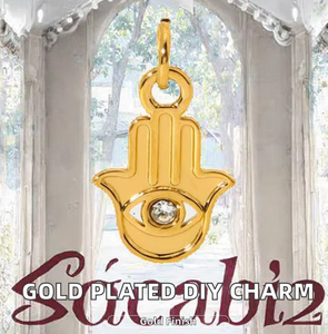 Gold Plated <b>Hamsa</b> Hand Charm With Diamond Eye Bezel Set Unisex Religious Pendant Jewelry Gift - Product Image 6