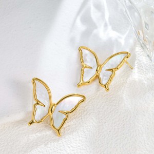1 Paire de Boucles d'Oreilles Créoles Papillon en Acier Inoxydable Doré avec Incrustation Naturelle de Nacre, Tendance, Élégantes et Polyvalentes pour Soirées - Product Image 2