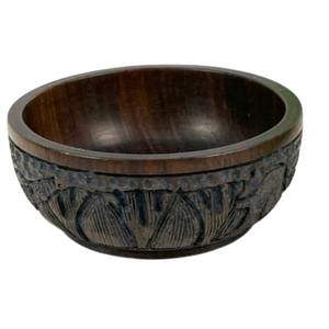 Bol en bois d'acacia de forme arrondie de haute vente avec des cuillères Table à manger de couleur noire bol de service en bois naturel - Product Image 3