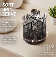 Panier de rangement pour ustensiles en métal, organiseur de couverts en maille métallique pour fourchettes, cuillères, couteaux, panier de rangement pour couverts sur comptoir
