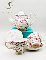 Nouveauté 2026, service à thé en porcelaine fine anglaise QIAN HU, véritable bordure dorée, motif de cheval, théière, 2 tasses à café ou à thé