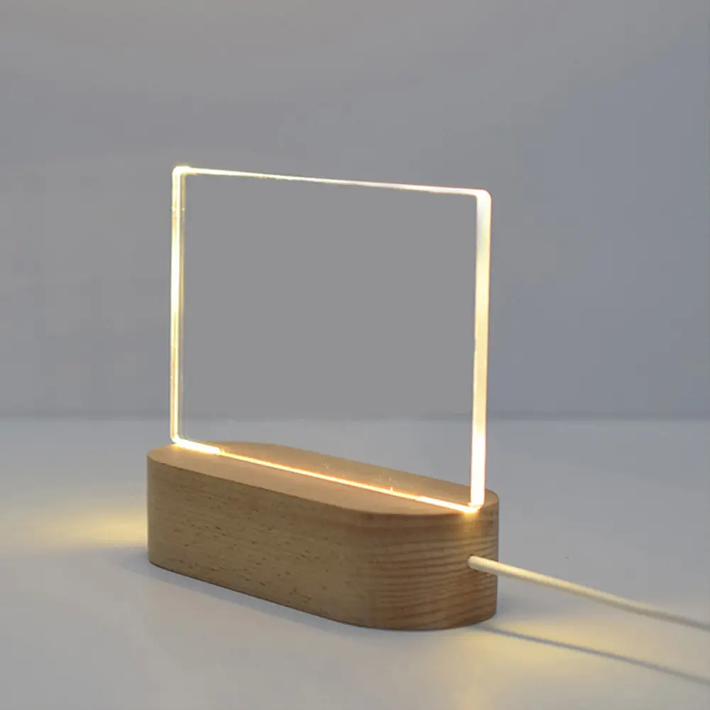 3D LED Iluminado Acrílico Transparente Escritura Dry Erase Pen Glass Plexiglás Note Board para Niños con Light Up Stand LED Night Lamp