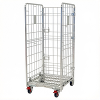 Conteneur à roulettes empilable à 3 côtés en acier galvanisé, maille métallique robuste, pliable avec roulettes pour la logistique des supermarchés