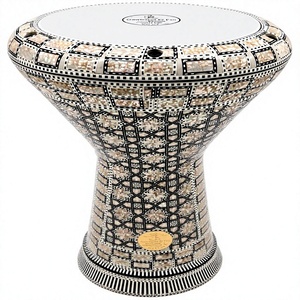Gawharet El Fan 17.5" con incrustaciones de nácar, Bloque de estrella geométrica, Darbuka, Doumbek, Tambor, Dumbek, Tabla, Percusión egipcia - Product Image 1