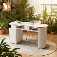 Mesa de Manicura Individual de Lujo con Superficie de Mármol y Puerto USB, Tamaño y Color Personalizables, Estación de Trabajo Exclusiva para Salón de Uñas