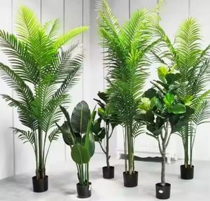 Palmera Bonsái Artificial de Plástico Realista en Maceta, Decoración para Interiores/Exteriores, Gran Simulación de Palmera Verde - Product Image 1