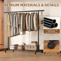 Séchoir à linge robuste 130 cm à rail unique, support mobile pour vêtements avec roulettes, cadre métallique pour chambre à coucher