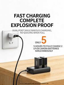 Cargador de Batería para Cámara UGREEN LP-E8 de Doble Ranura para Canon EOS 600D 700D 550D 650D X7i X6 X4 T2i T3i T5i con Cable USB-C - Product Image 6