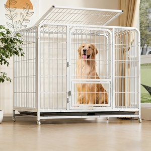 กรงสุนัขเหล็กพร้อมห้องน้ำ สำหรับสุนัขขนาดใหญ่ กลาง เล็ก ใช้ภายในอาคาร ดีไซน์ระบายอากาศ ติดตั้งง่าย เหมาะสำหรับลาบราดอร์/โกลเด้นรีทรีฟเวอร์ - Product Image 1