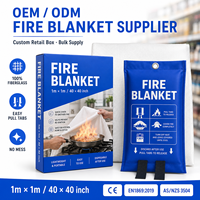 Couvertures anti-feu 1x1m certifiées CE en fibre de verre, emballage en boîte de vente au détail avec sac souple en PVC pour étagère de supermarché