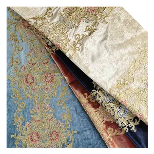 Wholesale European Embroidered Velvet Curtain Fabric Turkey Upholstery Embroidery Velvet Fabric