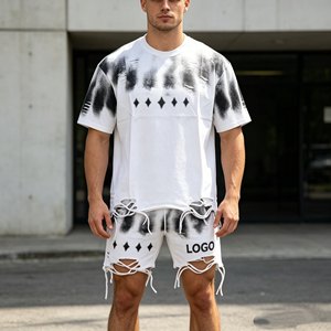 Ensembles de t-shirts grande taille pour hommes, ensembles deux pièces à manches courtes 480 g/m² pour hommes, 100 % coton éponge, ensembles décontractés d'été pour hommes - Product Image 4