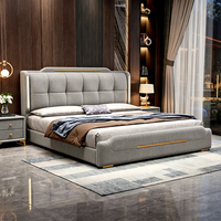 Lit de rangement moderne et luxueux JUNYUHAO, revêtement en tissu haut de gamme, mousse haute densité, cadre en pin certifié E0, taille Queen/King