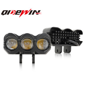 Phare de moto Qideguan à trois lentilles, 12V LED, lumière double couleur blanc-jaune, type hibou, faisceau longue portée externe - Product Image 1
