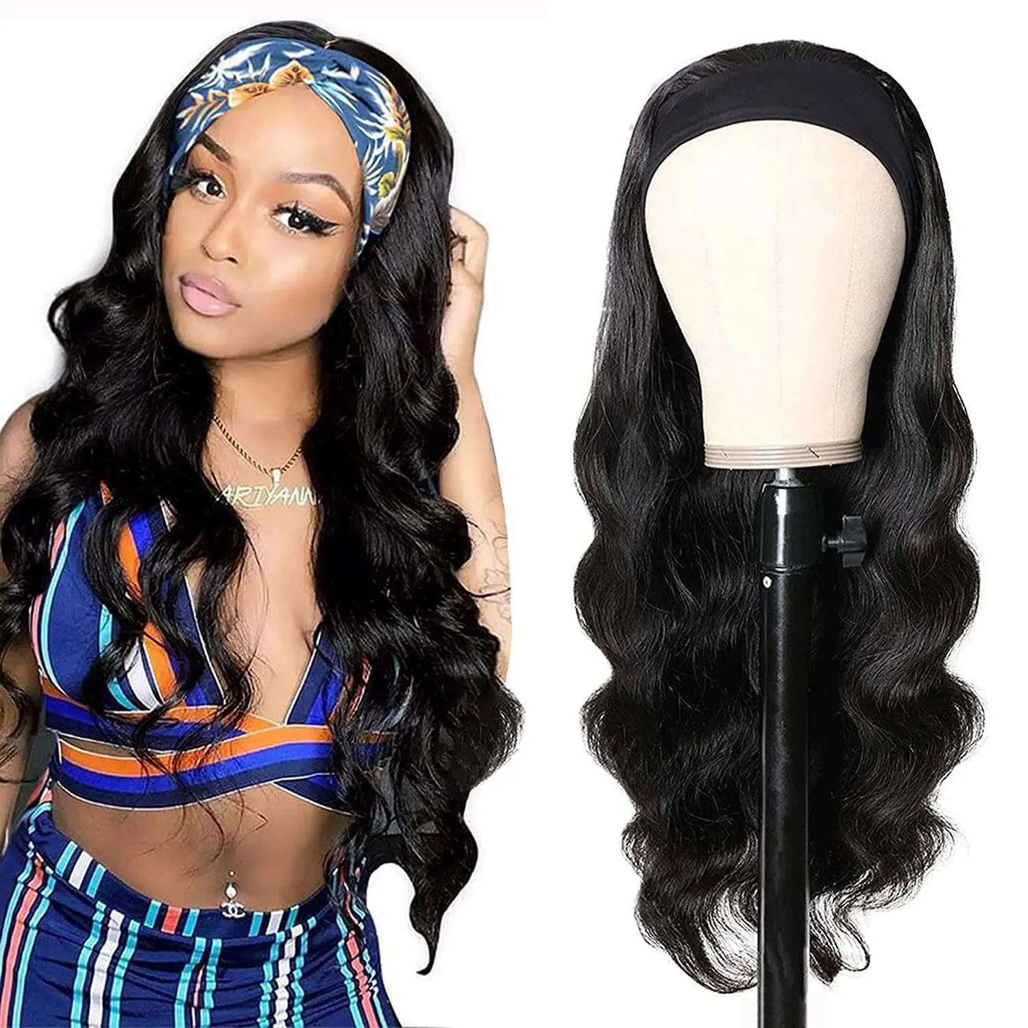 Wholesale Headband Wigs For Black Women,Remy Human Hair water wave Headband Wig,headband wig with bangs Human Hair Wig vendor