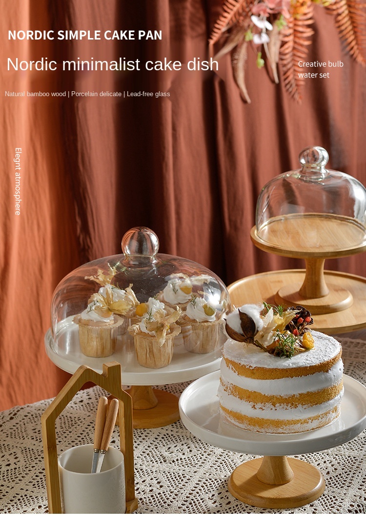 YARNOW Piatto per torte in ceramica con vetro Dome rotondo