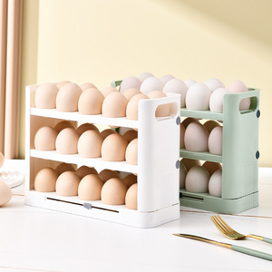 Egg Storage Rack Stackable 3 Tier Freshness Preservation Fridge Organizer White And Green - Product Image 1