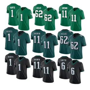 Nuevos diseños de fábrica, camisetas de fútbol americano cosidas, camiseta verde de Eagle Kelly Saquon Barkley Jalen Hurts Kelce