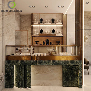 Modern Jewellery Shop Counter Marble Gold Frame Jewelry Glass Cabinet Display Case For Luxury Jewellery <b>Showcase</b> - Product Image 1