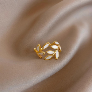 Anello Regolabile con Foglia e Smalto Marquise per Donne, Elegante Gioiello da Dito alla Moda - Product Image 6