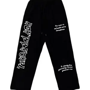 Urban style printed trousers Comfortable black cotton sweatpantsorganic cotton sweatpants