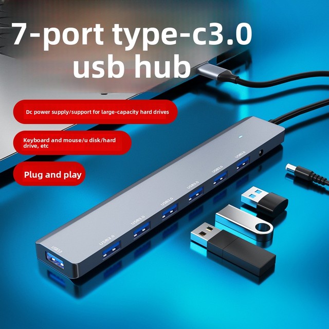 Type-C Hub 7-Port USB 3.0 Splitter One-to-Seven with DC 3.5mm Power Supply 7-Port USB 3.0 Hub/Splitter