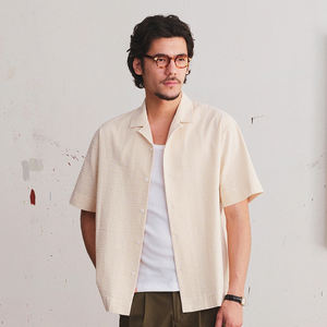 <span class=keywords><strong>Camicia</strong></span> a maniche corte a righe <span class=keywords><strong>Seersucker</strong></span> personalizzata per uomo estiva blu con colletto cubano mezza manica giacca <span class=keywords><strong>camicia</strong></span> - Product Image 2