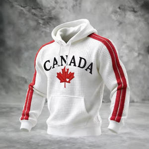 Sweat-shirt à capuche pour homme en coton, motif feuille d'érable brodé, respirant, tricoté, 2025 - Product Image 2