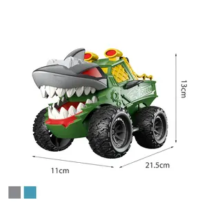 摩擦玩具車両プラスチックシャークカー玩具ハンドプル慣性ウォーキング玩具、テールワギングとマウスオープン機能付き