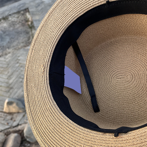 Chapeau de soleil en paille à bord large et dessus plat, orné de dentelle blanche, avec logo personnalisé, pour femme, design tissé respirant pour l'été - Product Image 2