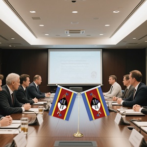 Bandera Nacional de Eswatini Bandera de mesa de doble cara Impresión de <span class=keywords><strong>escudo</strong></span> destacado Selección de aspectos destacados del escritorio de la sala de conferencias - Product Image 5