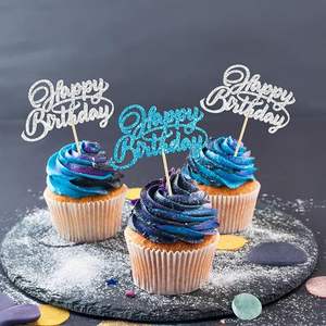 Décorations de cupcakes Joyeux Anniversaire à paillettes, pics pour cupcakes Joyeux Anniversaire, thème Fête des Merveilles d'Hiver pour Anniversaire - Product Image 4