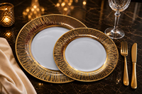 Service de table en porcelaine fine, ensemble d'assiettes et de bols modernes de style occidental, présentation en coffret cadeau, service de table plaqué or