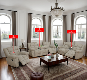 Ensemble de canapés inclinables 3 places en velours côtelé beige pour salon - Product Image 1