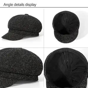 Newsboy Flat Herringbone Tweed Classic Adjustable Octagonal Hat British Retro Ivy Cabbie Gatsby Driving Hats Beret Cap