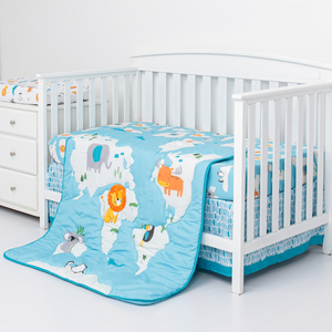 OEKO-TEX100 Voi Xanh Theo Chủ Đề 3 Cái Cũi Bé Gái Điều Dưỡng Bộ Đồ Giường In 3D 100% Cotton Hữu Cơ Bộ Giường Cũi - Product Image 5