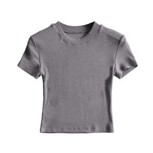 เสื้อครอปแขนสั้นผู้หญิงสำหรับฤดูร้อน ทรงเข้ารูป คอกลม ผ้าริบเนื้อนุ่ม กระชับรูปร่าง เหมาะสำหรับออกกำลังกายและสวมใส่ลำลอง - Product Image 5