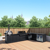 Cuisine extérieure en acier inoxydable en forme de L, four à pizza au gaz propane haute performance et réfrigérateur, îlot barbecue extérieur