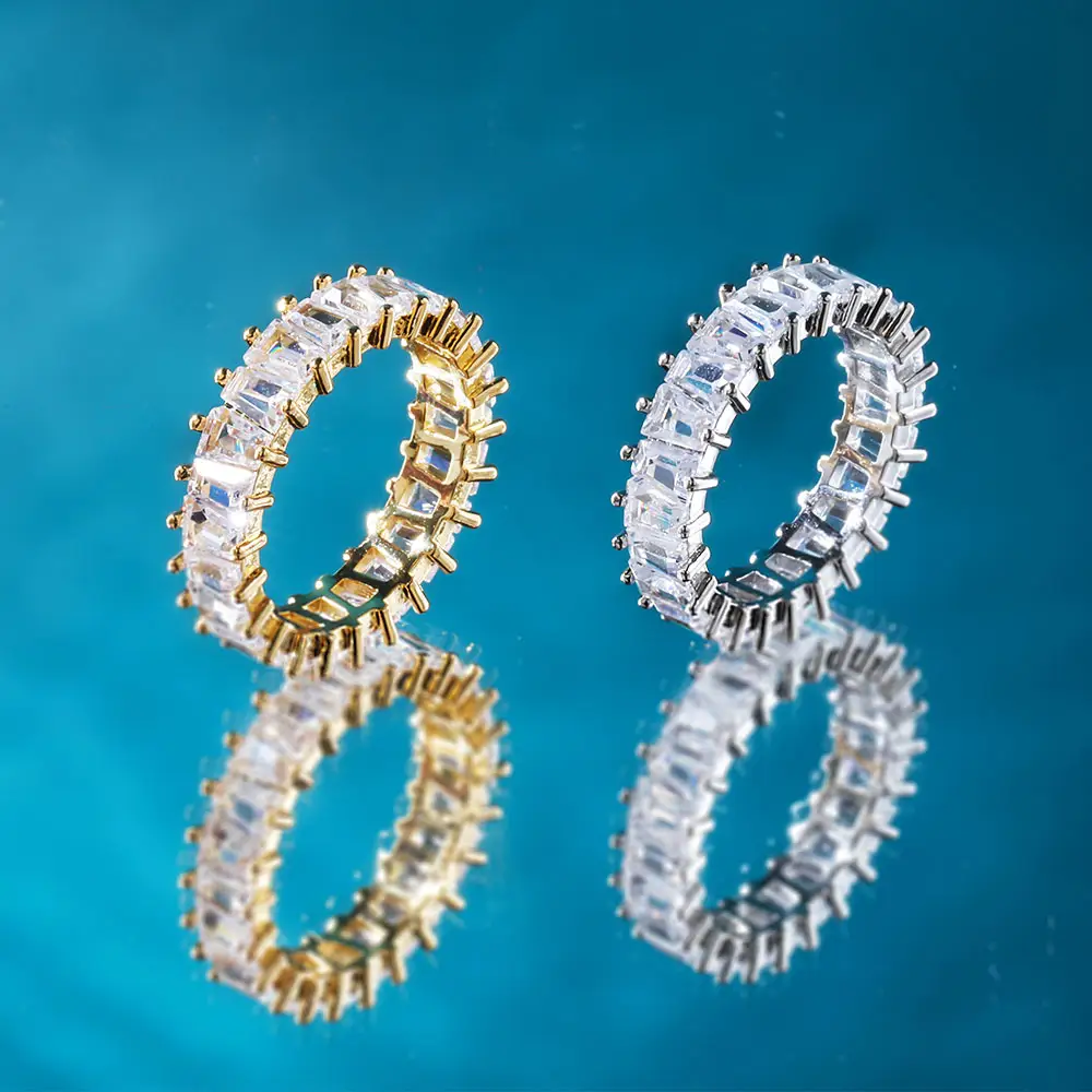 SANKS Jewelry Custom 5MM CZ Diamond Rings Iced out Wedding Eternity Baguette Rings