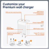 Chargeur rapide pour 16 Pro Max, chargeur personnalisé GaN PD 45W QC3.0 LED USB-C multifonctionnel, garantie 12 mois, universel