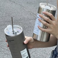 Thermos à double paroi en acier inoxydable 304 de 600 ml (20 oz) avec paille en métal pour café et lait